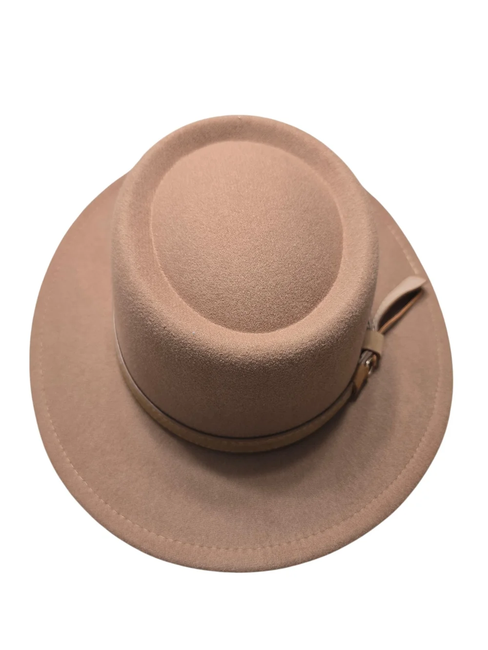 Camel Women's Wool Felt Boater Hat with Leather Band
